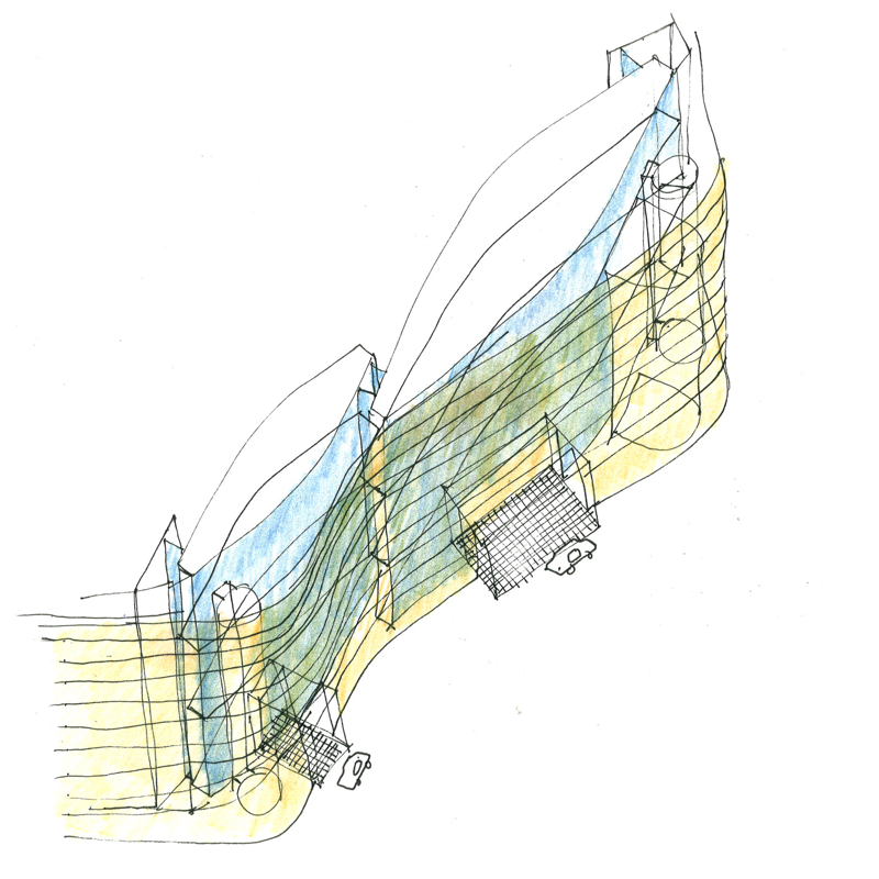 Austin-Smith:Lord: Visitors Centre, UAE (2009) Thomas Deckker, Project Architect: conceptual sketch of mesh solar cladding